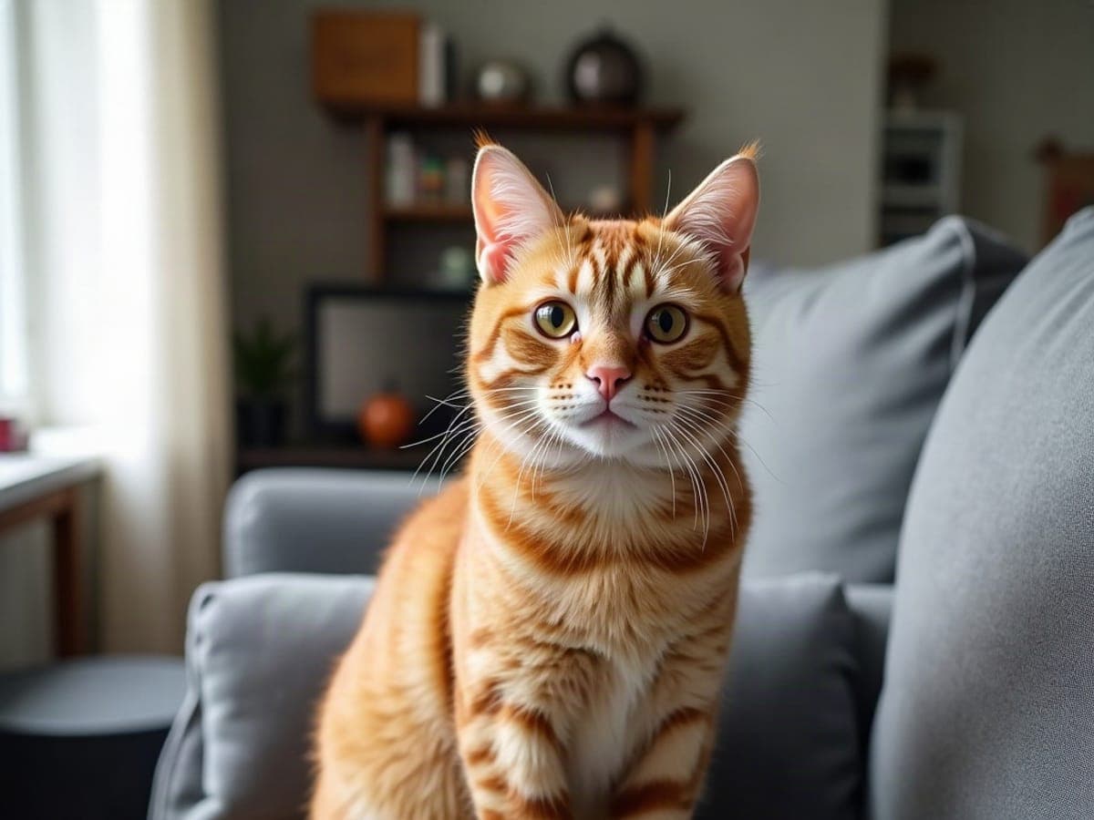 A photo of a tabby cat looking at the camera