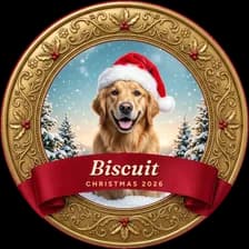 A snow globe ornament with a golden retriever in a Santa hat